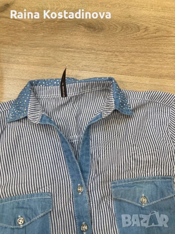 Нова риза дънково и камъчета  -размер L, снимка 2 - Ризи - 50554648