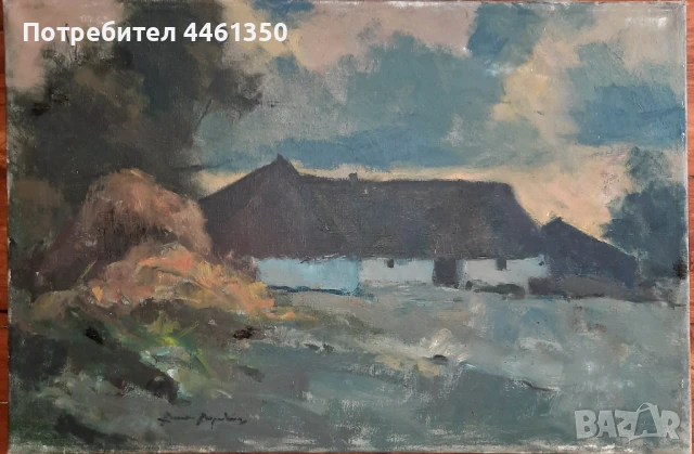Стара картина пейзаж с ферма на худ. Arne Aspelin 1911-1990, снимка 4 - Антикварни и старинни предмети - 51152778