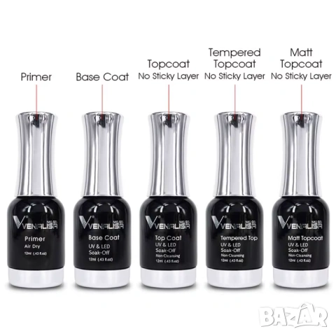 12мл Venalisa UV LED База , топ , обезмасител , мат , топ с двоен блясък