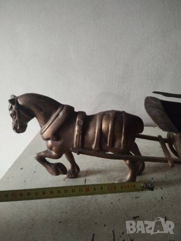 Месингова статуетка-кон с каруца, снимка 5 - Други ценни предмети - 46361057