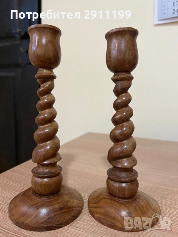 Дървен свещник, комплект от два броя, снимка 4 - Други - 52108833