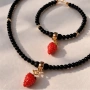 🍓 Комплект гривна + колие (чокър) с ягодка – Noir Berry Set 🍓, снимка 1