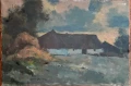 Стара картина пейзаж с ферма на худ. Arne Aspelin 1911-1990, снимка 4