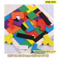 Тетрис изработен от дърво тип пъзел с 40 цветни елемента - КОД 3541, снимка 2 - Образователни игри - 45022532
