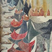 Картина, "Мрежи, риби, лодки", худ. Захари Савов, 1980 г., снимка 2 - Картини - 45248705