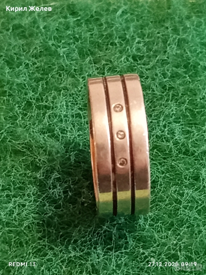 Сребърен пръстен тип халка с инкрустирани кристали Авторско Арт бижу 50123, снимка 1