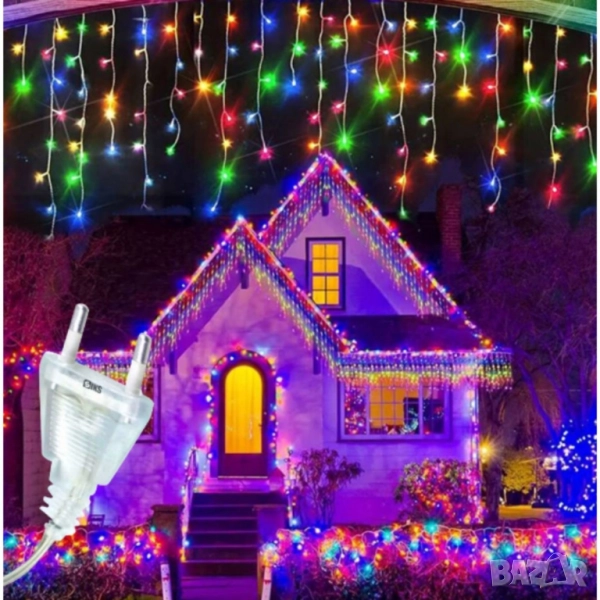 Коледна украса LED ресни 12 метра – водоустойчива инсталация с 8 режима на светене, снимка 1