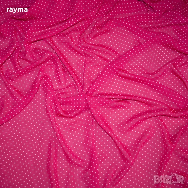 Плат дизайнерски цикламен шифон принт точки, снимка 1