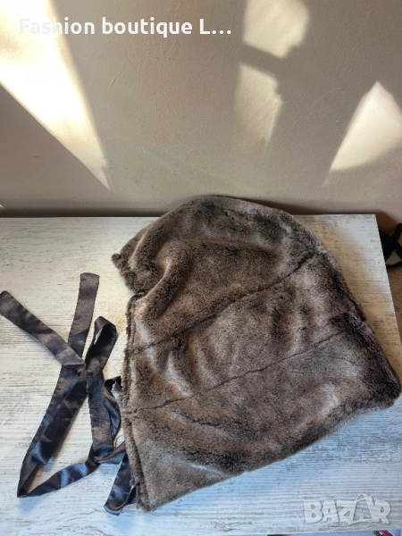 Кафява пухена дамска качулка със сатенени панделки 🤎, снимка 1