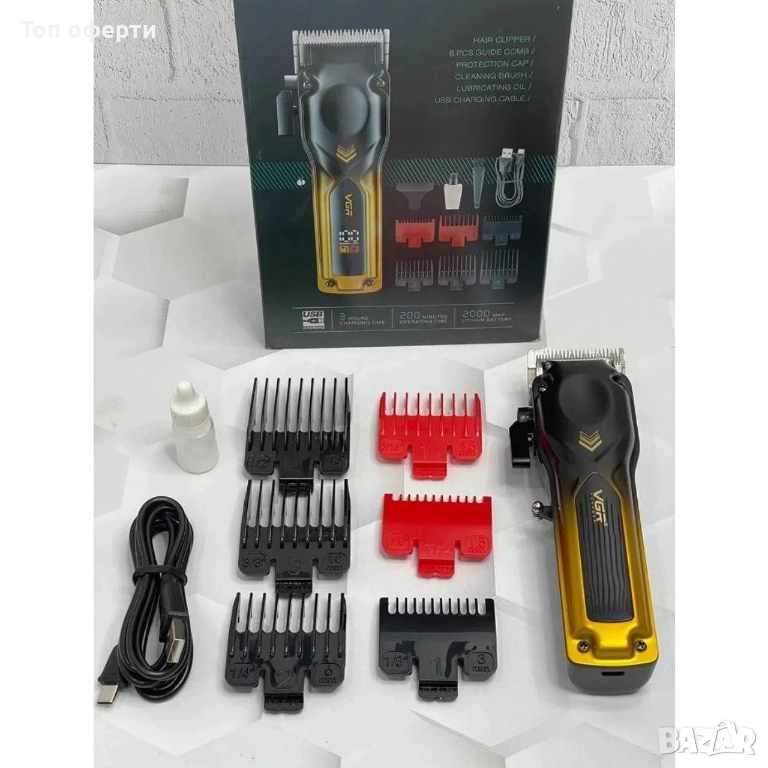Машинка за Подстригване VGR V-656 – Професионална, С Метален Корпус, LED Дисплей и 6 Приставки, снимка 1