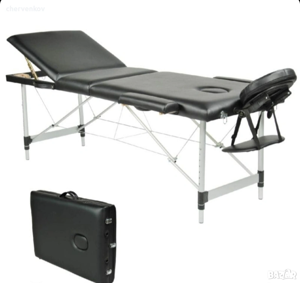 трисекторна козметична масажна кушетка алуминиева черна масажно легло, снимка 1
