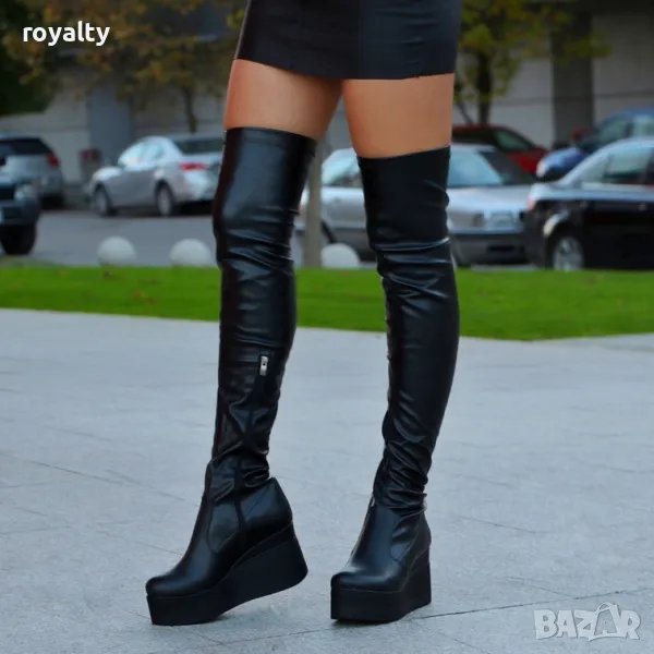 Ботуши на платформа - черна кожа , снимка 1
