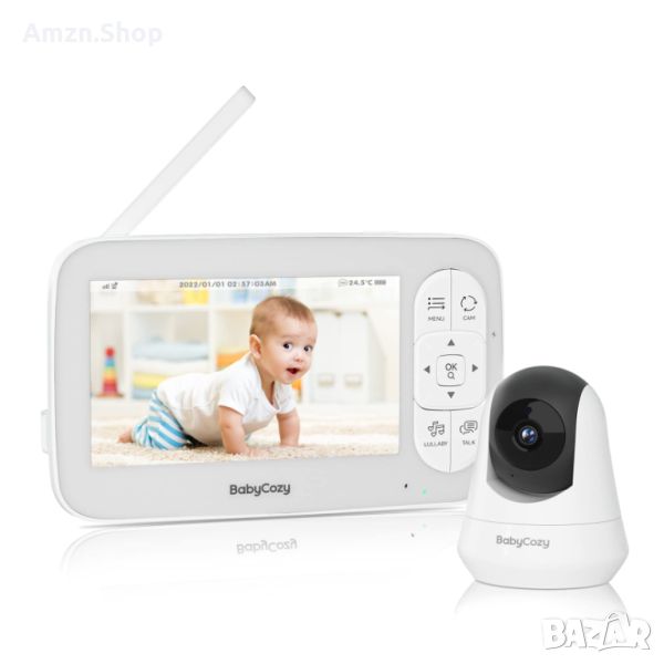 Babycozy Video Бебефон с камера и аудио 5" 720P дисплей 5000mAh , снимка 1