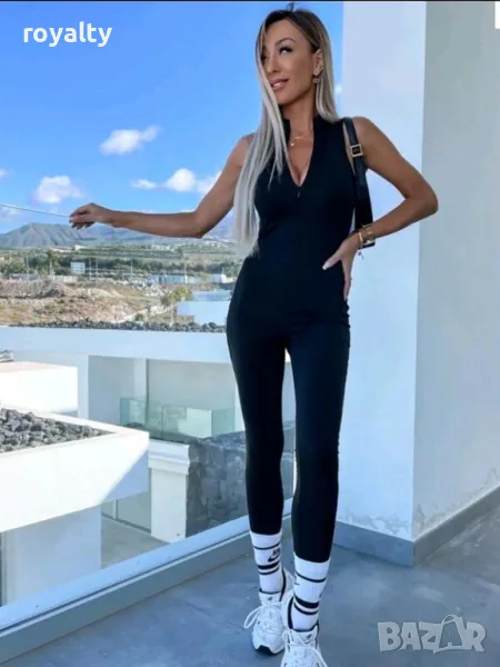 Дамски черен рипсов гащеризон , снимка 1