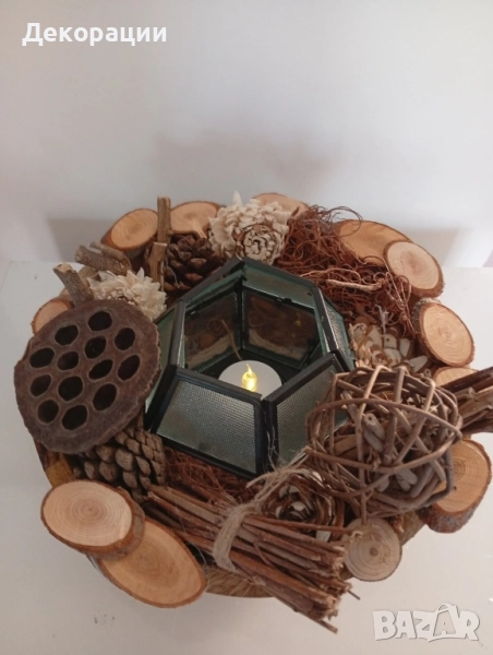 ние дървен свещник, снимка 1