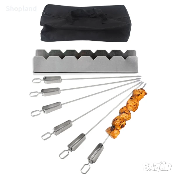 Комплект BBQ шишове от неръждаема стомана с поставка – 6 части за перфектно печене, снимка 1