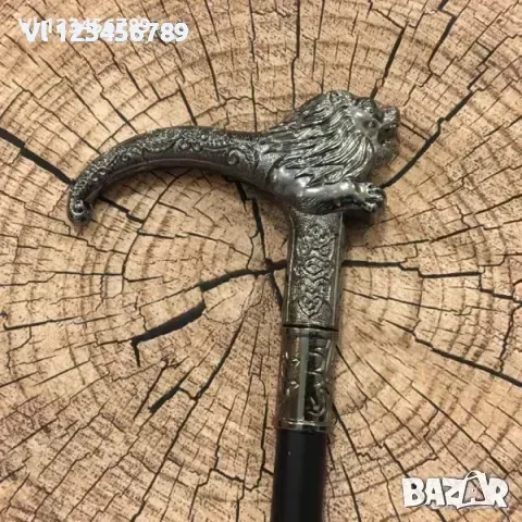 Елегантен бастун с метална дръжка и вграден кинжал 29 см LION CANE, снимка 1