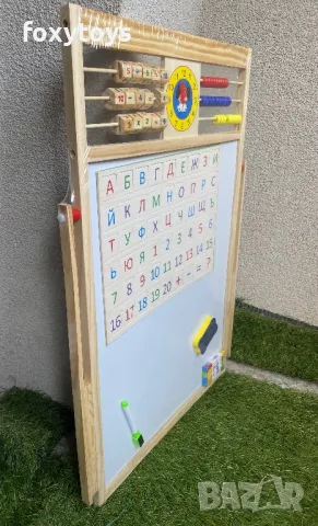 Дървена магнитна дъска със сметало, часовник и комплект магнитни букви и цифри, снимка 6 - Образователни игри - 50040917