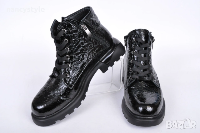 NEW! Ниски дамски боти - Намачкан лак, снимка 2 - Дамски боти - 52289997