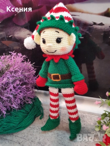 Плетена играчка Елф, Плетени, ръчно изработени, Подарък за Коледа, снимка 5 - Плюшени играчки - 51949600