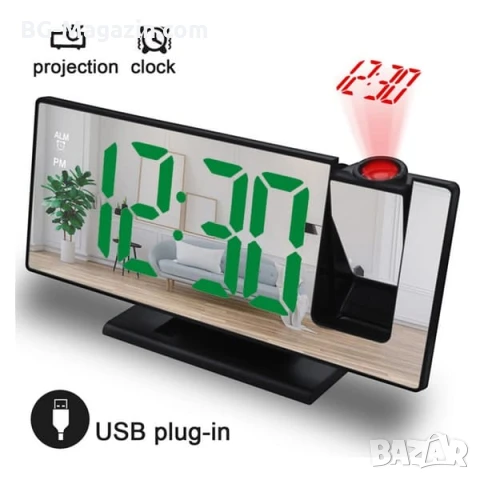 Електронен настолен часовник с проектор таван LED дигитален термометър аларма будилник USB на ток, снимка 11 - Други - 51039079