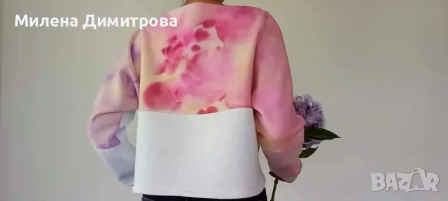 Къса ръчно рисувана блуза , снимка 2 - Суичъри - 50078098