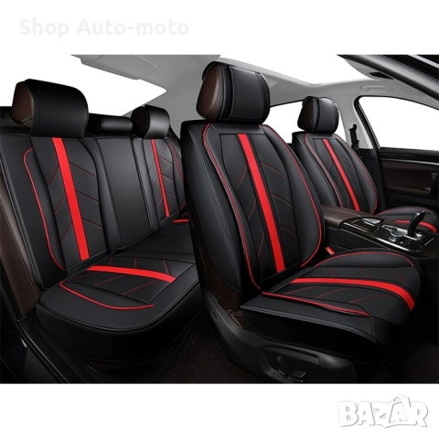 Универсална тапицерия за кола Automat 1171 – 5 части, еко кожа, Черен с червен, снимка 2 - Аксесоари и консумативи - 51753476