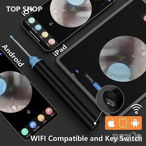 Нова 5MP 360° Камера за Почистване на Уши, IP67, Ултратънка - Черна, снимка 8 - Bluetooth тонколони - 50016036