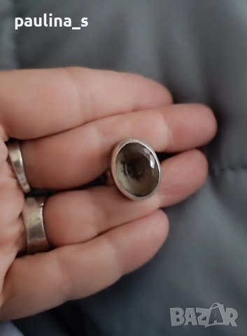 Два броя / Винтидж / Сребърен пръстен проба 925 с гравиран Лабрадорит и Празеолит , снимка 13 - Пръстени - 51996675