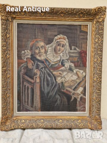 Превъзходна антикварна колекционерска белгийска картина масло върху платно , снимка 6 - Антикварни и старинни предмети - 45405376