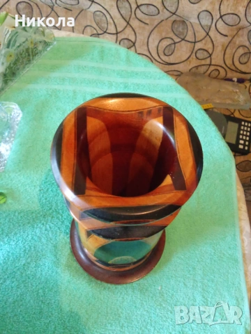 Винтидж дървена ваза, снимка 3 - Вази - 54027600