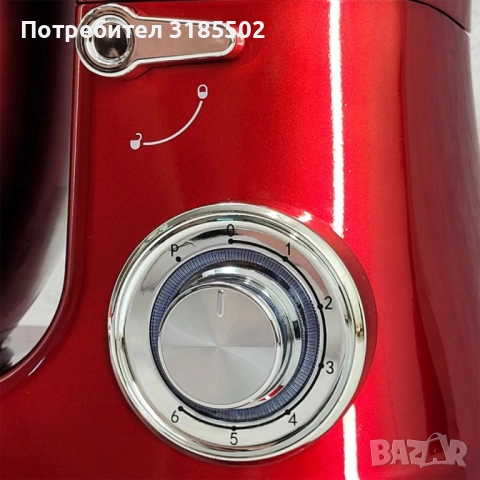 Планетарен миксер с купа от инокс Voltz, 2100W, 7.5 литра, 3 бъркалки, 6 степени + Pulse, LED, Черве, снимка 5 - Миксери - 51525984