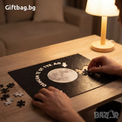 Дървен пъзел „Обичам те от тук до Луната“, снимка 2 - Игри и пъзели - 53991086