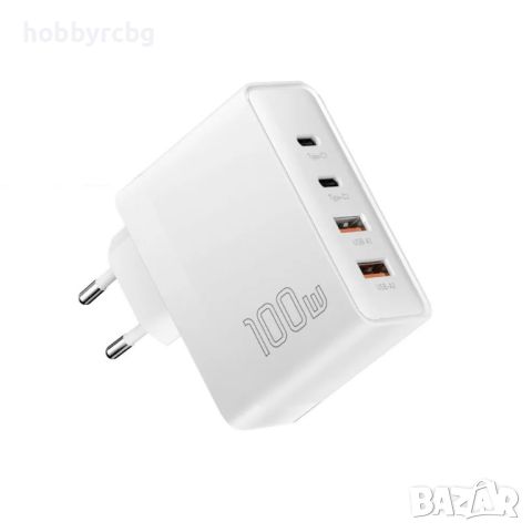 Бързо зарядно устройство GaN 100W 2x USB-А, 2x USB-C, черен или бял цвят, снимка 4 - Оригинални зарядни - 46395248