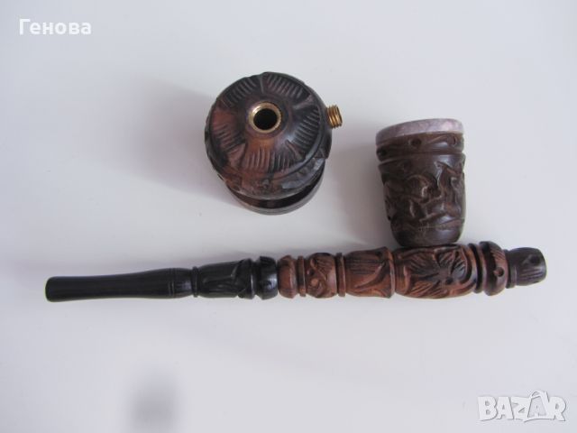 Автентична лула за пушене от дърво и камък на Yao Hill Tribe, снимка 2 - Антикварни и старинни предмети - 45478723