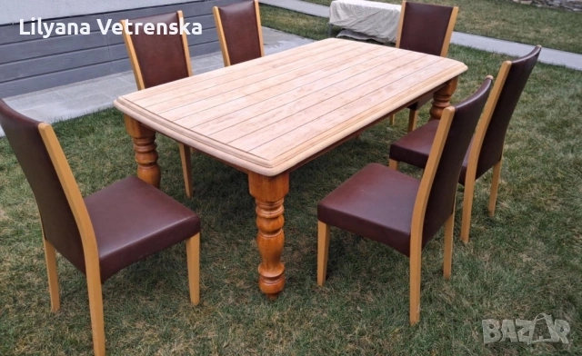 Трапезна маса с 6 стола, снимка 2 - Маси - 53720378