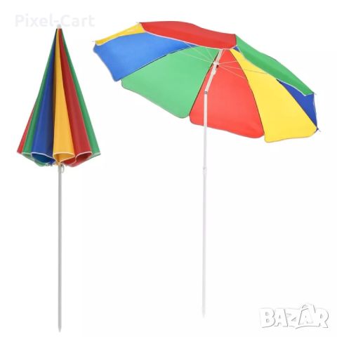 Многоцветен плажен чадър с чупещо рамо, снимка 6 - Други стоки за дома - 46459667