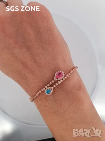 Масивна Сребърна Гривна с Розов или Син Топаз, снимка 6 - Гривни - 49916668