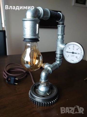 Ръчно изработена лампа в индустриален стил, снимка 2 - Лед осветление - 52373254