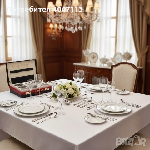 Луксозен комплект прибори Cheffinger – 72 части със сребърно/златно покритие и куфар за съхранение, снимка 3 - Прибори за хранене, готвене и сервиране - 53273964