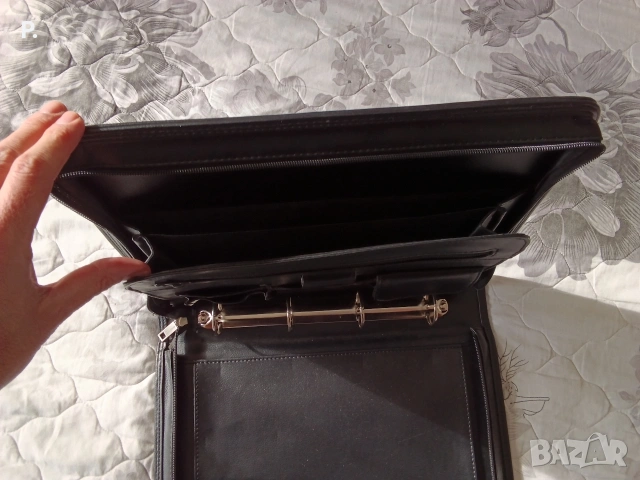 черна кожена чанта папка органайзер , снимка 8 - Чанти - 53140037