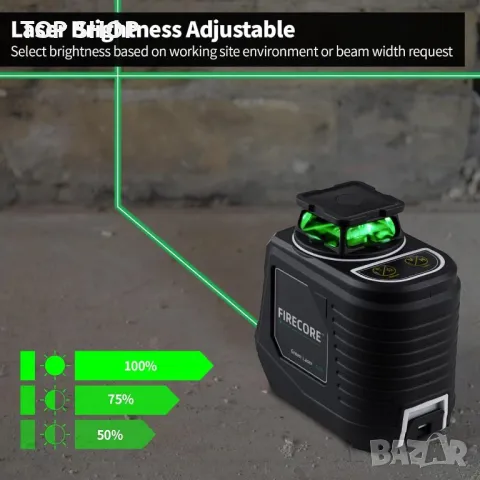 Лазерен нивелир Firecore 360° със статив, зелен самонивелиращ се, снимка 5 - Гедорета - 49866422