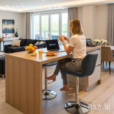 Комплект от 2 бар стола с регулируема височина, 360° механизъм, с противоплъзгащ се крак, хромирана , снимка 3 - Столове - 53959637