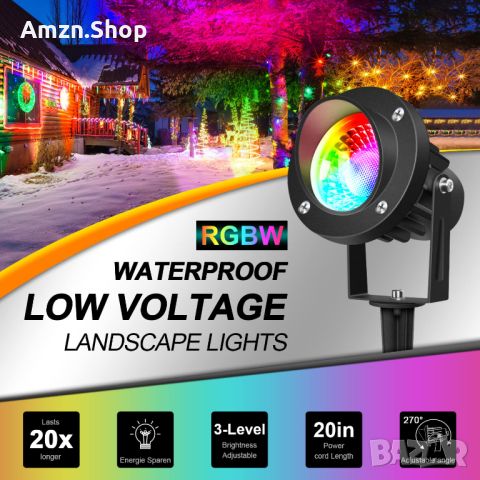 LED градинска лампа RGB с Ground Spike 10 W 1000 LM прожектор за открито IP65 Опаковка от 4, снимка 6 - Градински мебели, декорация  - 46793430