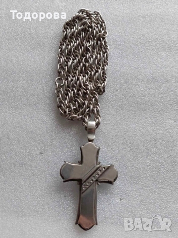 Сребърен кръст със сребърен ланец, ръчна авторска работа-сребро 925/4 евро за грам/