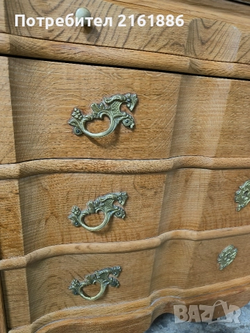 Дъбово писалище с надстройка с оловен витраж , снимка 4 - Шкафове - 52724858