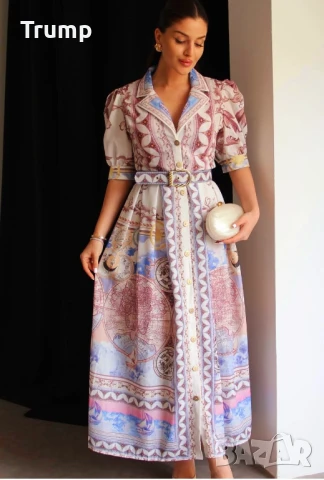 Нежна дълга рокля, елегантна линия, с колан, снимка 2 - Рокли - 50487249