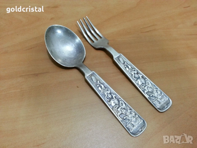 стари посребрени прибори за хранене вилица и лъжица 