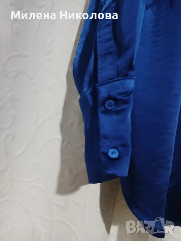 Кралско синя сатенирана риза Л, снимка 2 - Ризи - 53224338