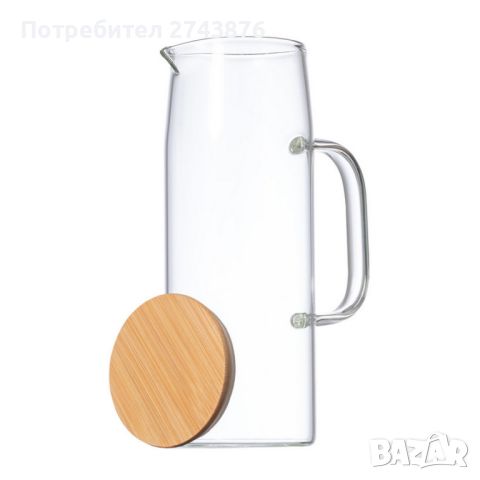 Боросикатна стъклена гарафа, Бамбукова капачка,С дръжка, Вместимост 1л, В20смХД8см ., снимка 1 - Аксесоари за кухня - 46059957